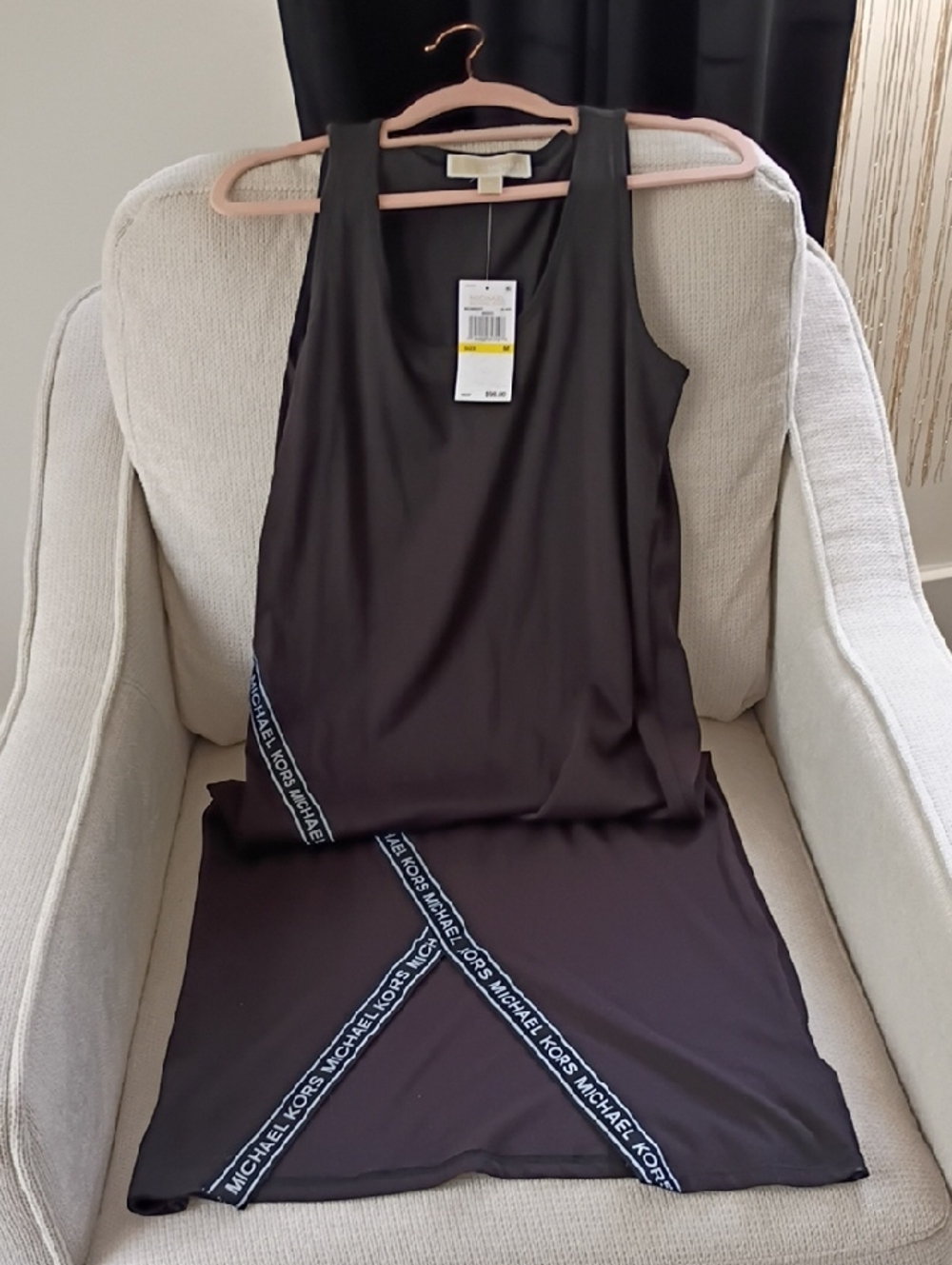 Michael Kors Black Tank Dress with Logo Tape Accent
